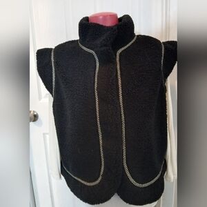 G by Giuliana Black Label Super PlushFAux Fur Fleece Vest with Braided Trim